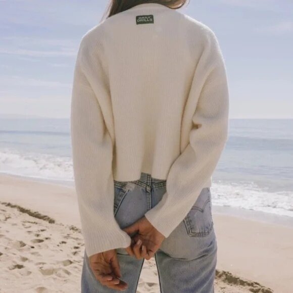 Daily Drills Single Button Long Sleeve Sweater in Cream - Picture 4 of 5